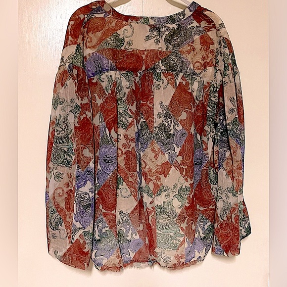 Jessica Simpson Multicolor Patterned Top/Raw Hem/Size S (big- fits like an 8/10) - Picture 6 of 8